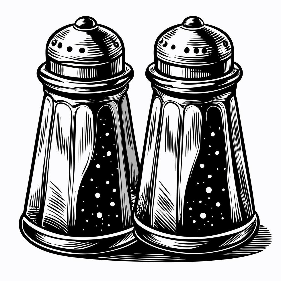 Vintage Salt and Pepper Shakers Illustration in Black and White vector