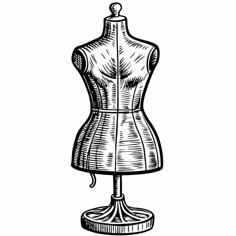 Vintage Dress Form Sketch Detailed Mannequin Illustration for Tailoring and Fashion Design vector