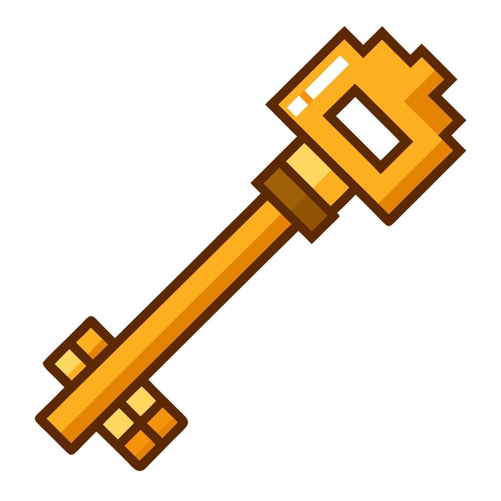 Pixel Art Style Golden Key Icon for Retro Digital Game Design and Security Symbolism vector