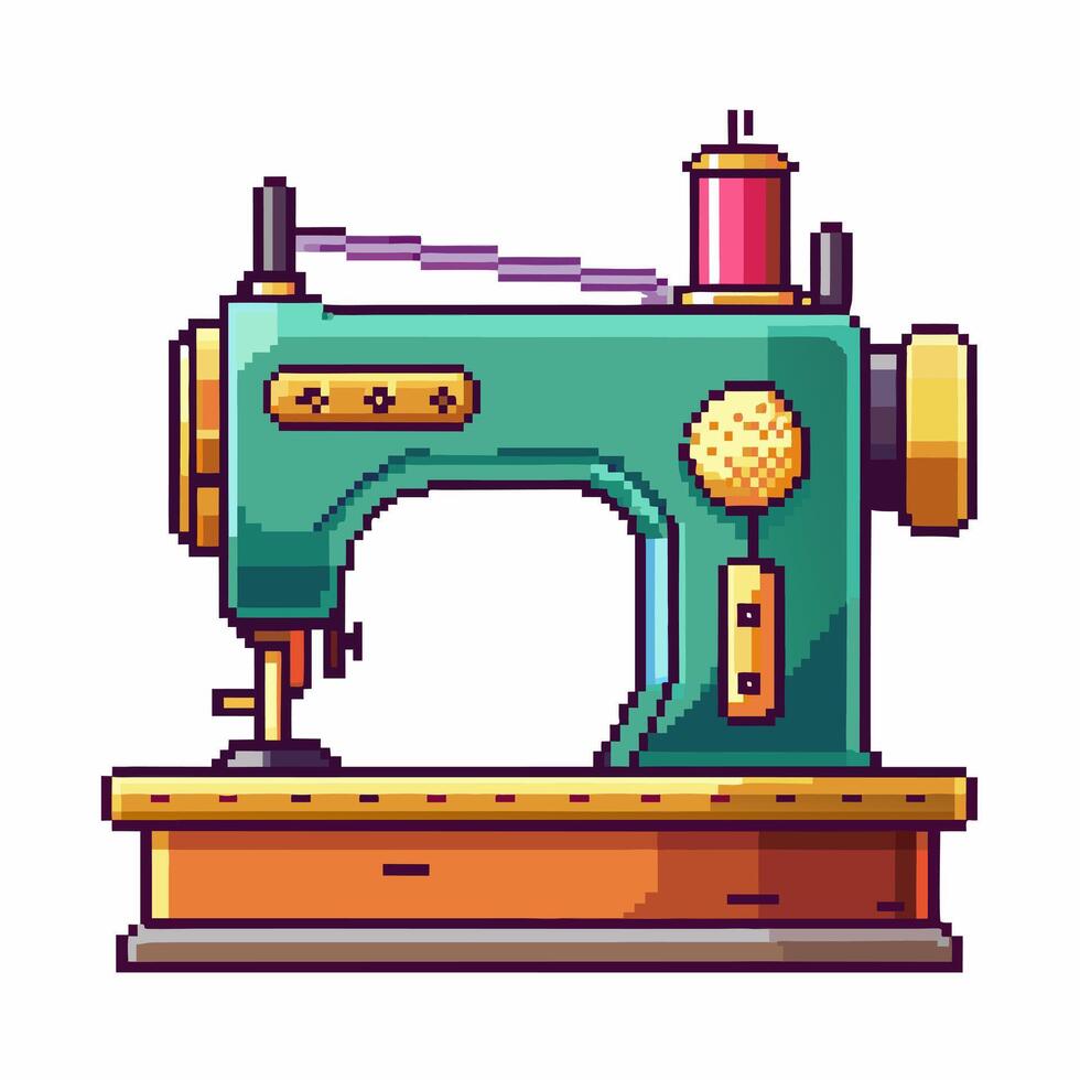 Colorful Pixel Art Sewing Machine Retro Crafting Tool in Digital Artwork vector