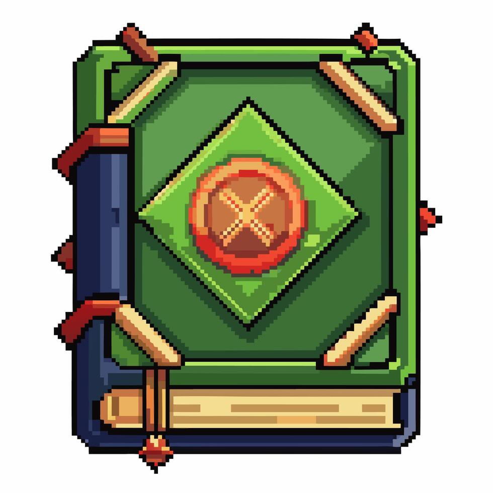 Pixel Art Magic Book Icon for Fantasy RPG Games and Retro 8 bit Design Projects vector
