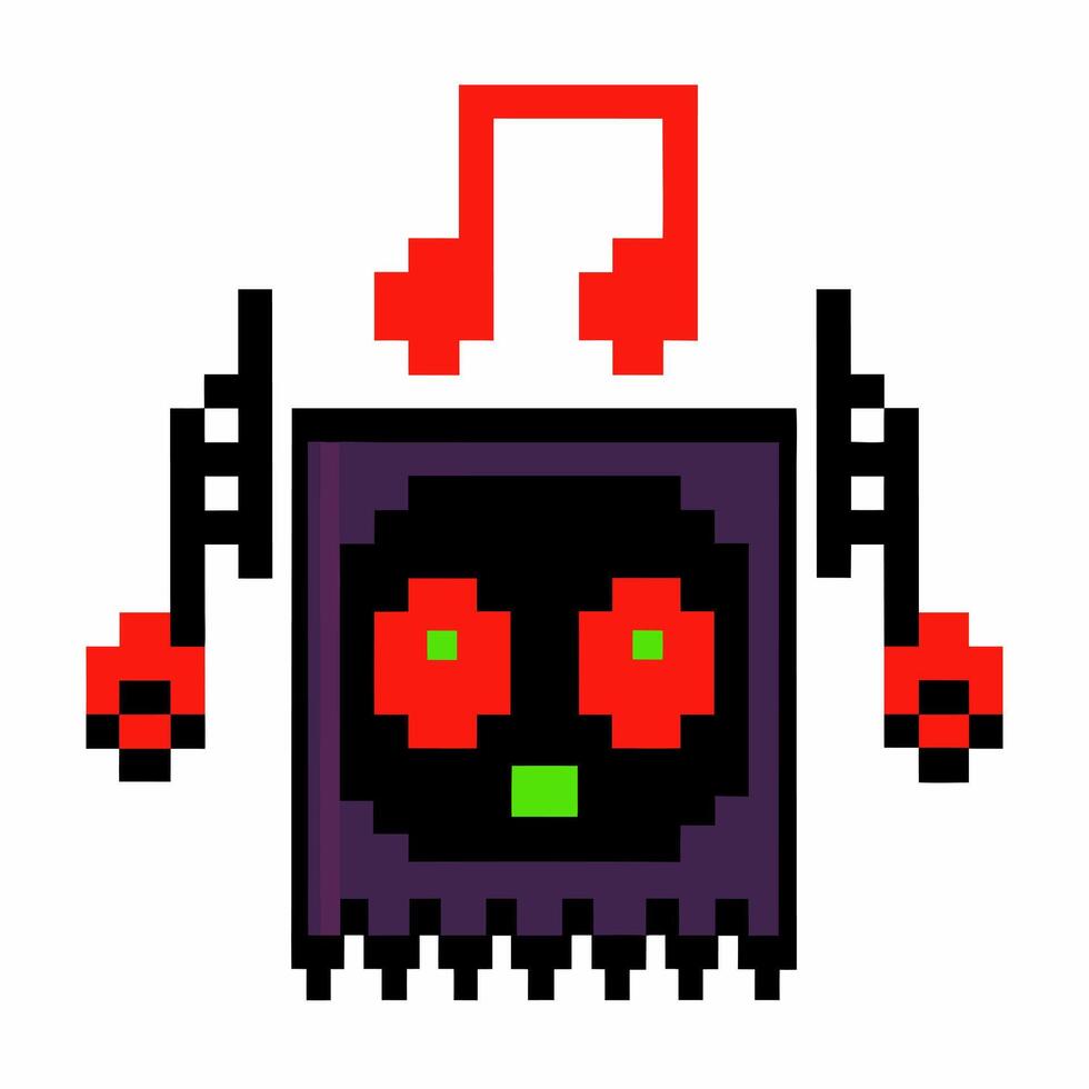 Pixel Art Robot with Headphones and Musical Notes Graphic vector