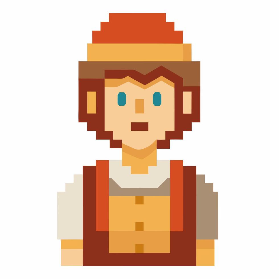 Pixel Art Character in Vintage Outfit Inspired by Classic Games vector