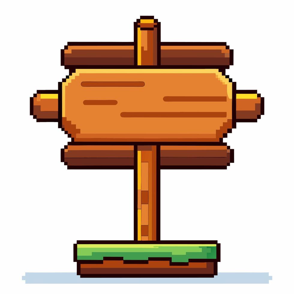 Pixel Art Wooden Sign Illustration Retro Game Style Blank Wooden Signpost vector