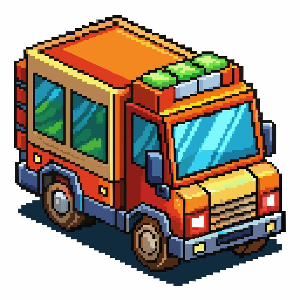 Pixel Art Colorful Truck Illustration with Retro Game Aesthetic vector