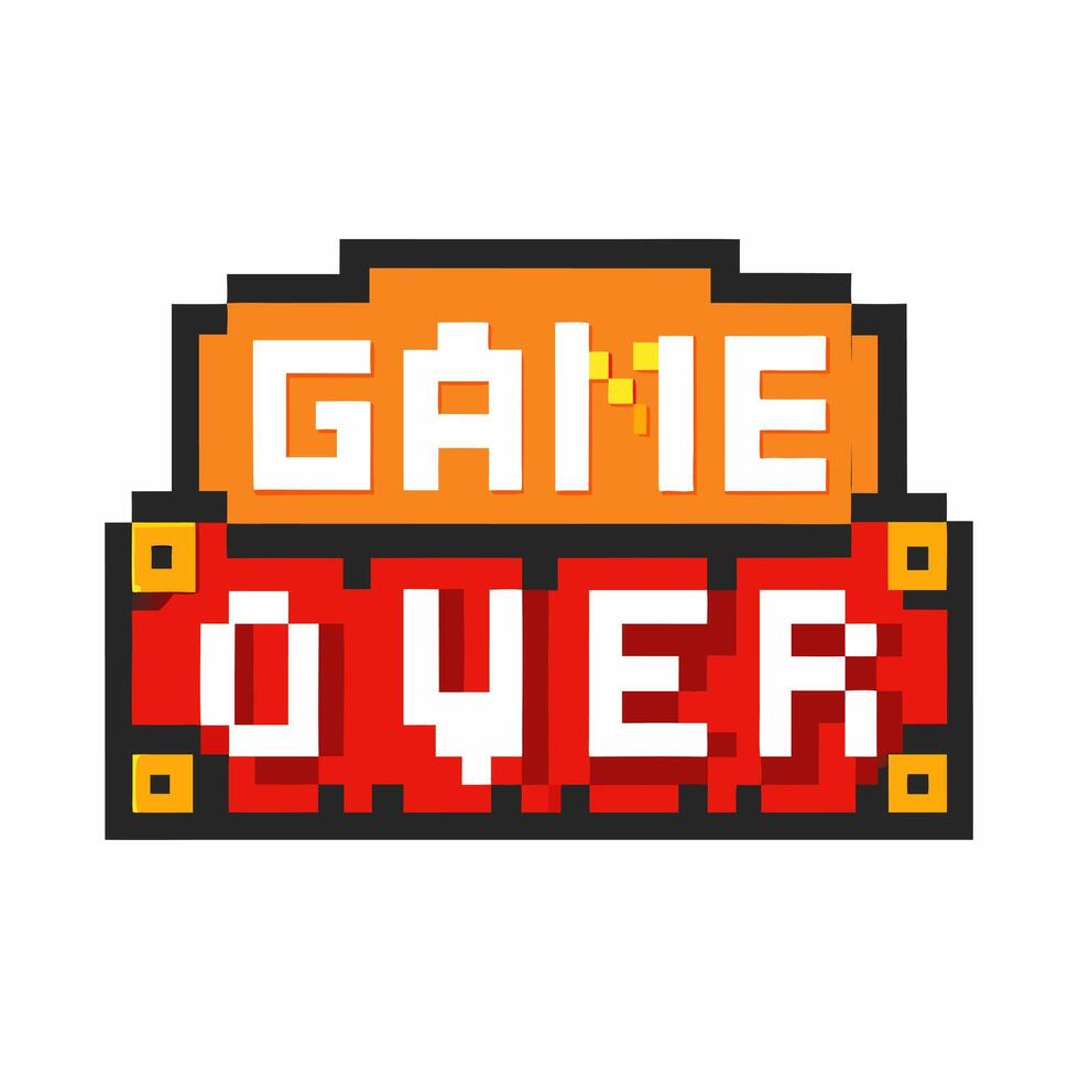 Retro Game Over Sign in Pixel Art Style Vibrant Orange and Red Design vector