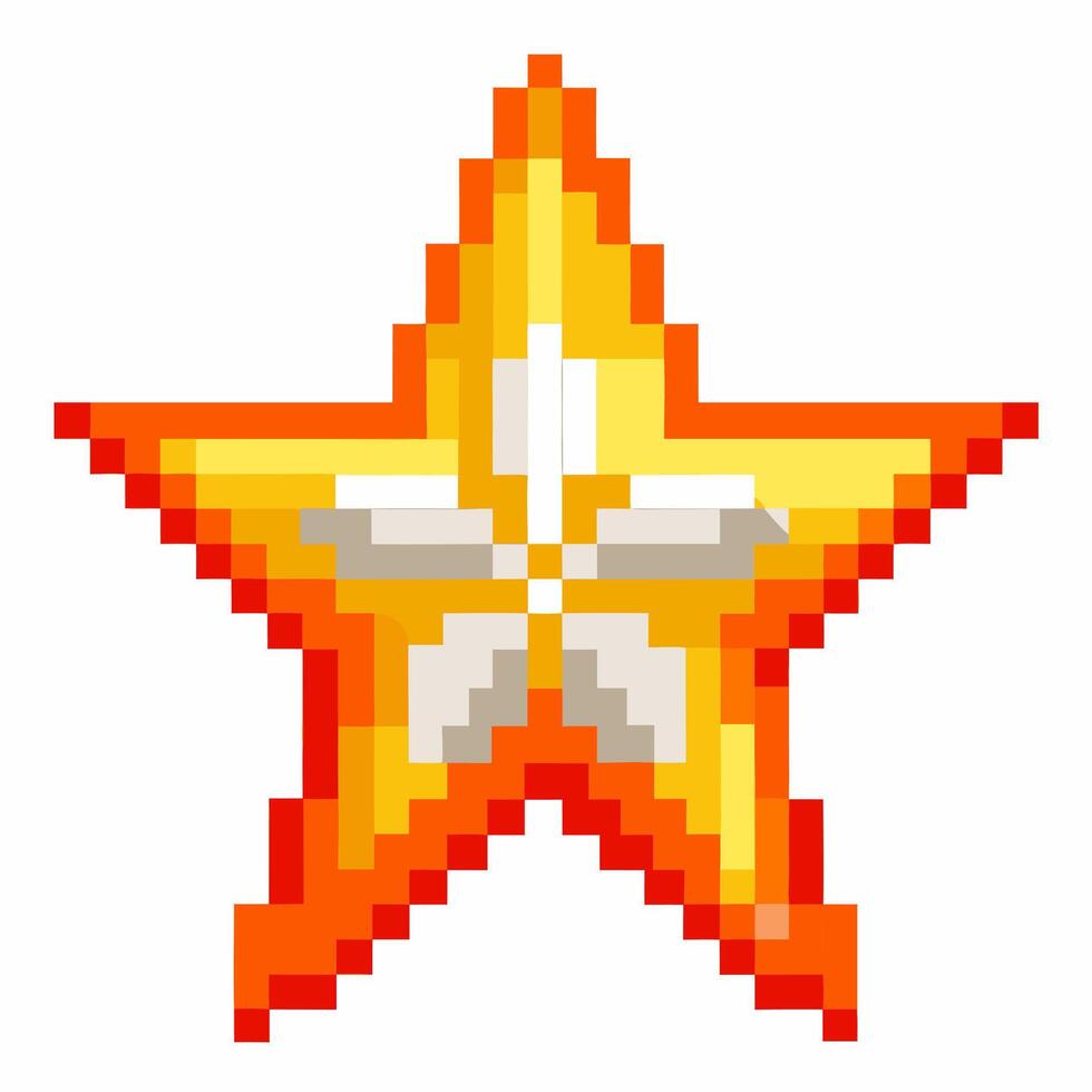 Retro Pixel Art Yellow and Orange Star Icon on White Background vector