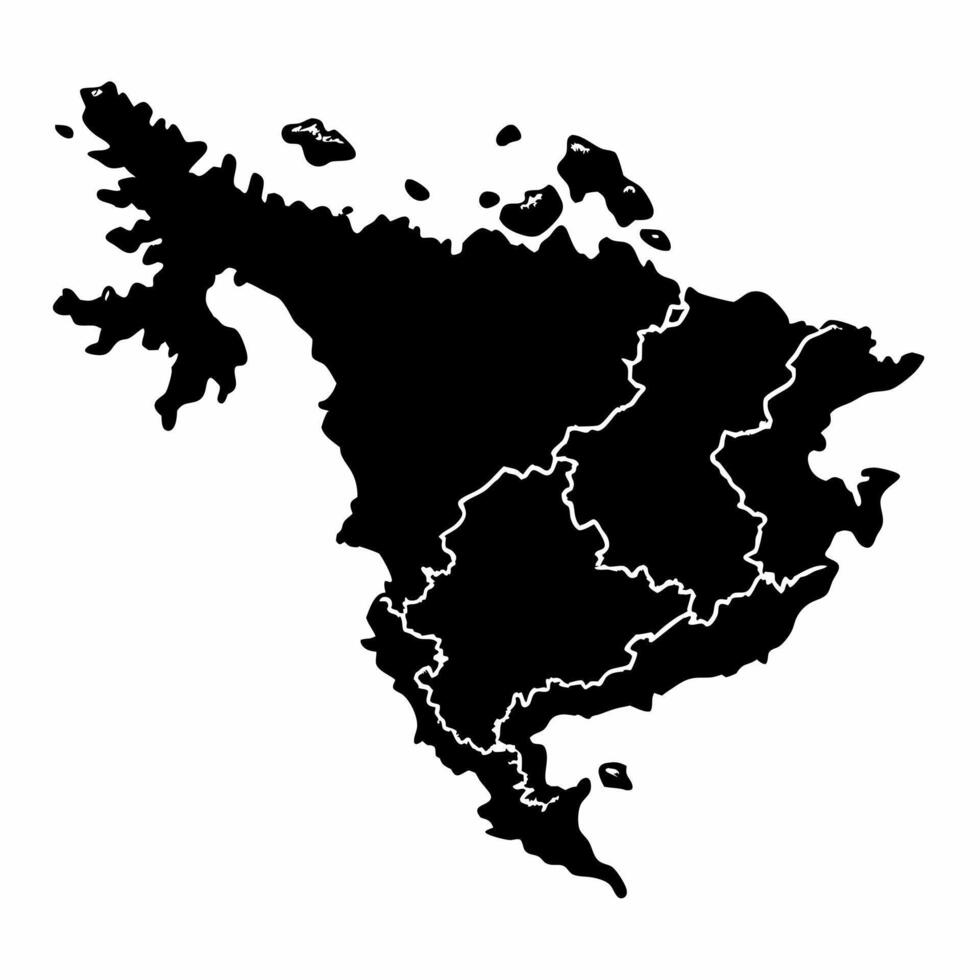 Silhouette Map of North America Regions and Borders on White Background vector
