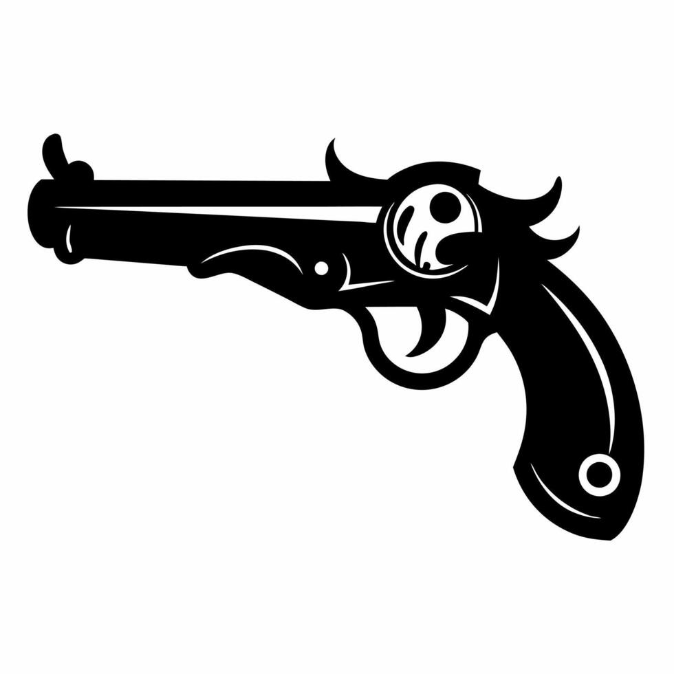 Vintage Black Silhouette of Antique Flintlock Pistol Icon vector