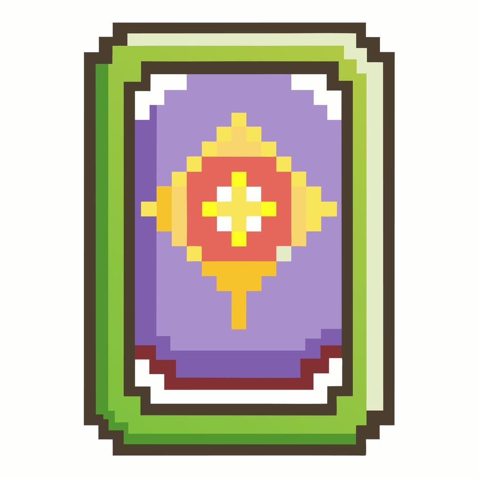 Colorful Pixel Art Card Design with Cross Pattern and Geometric Shapes vector