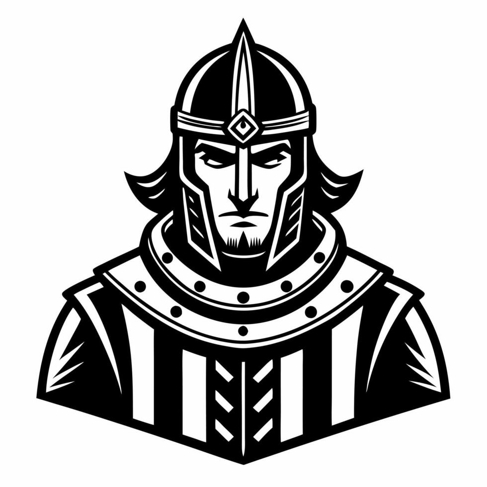 Black and White Viking Warrior Illustration in Armor with Helmet vector
