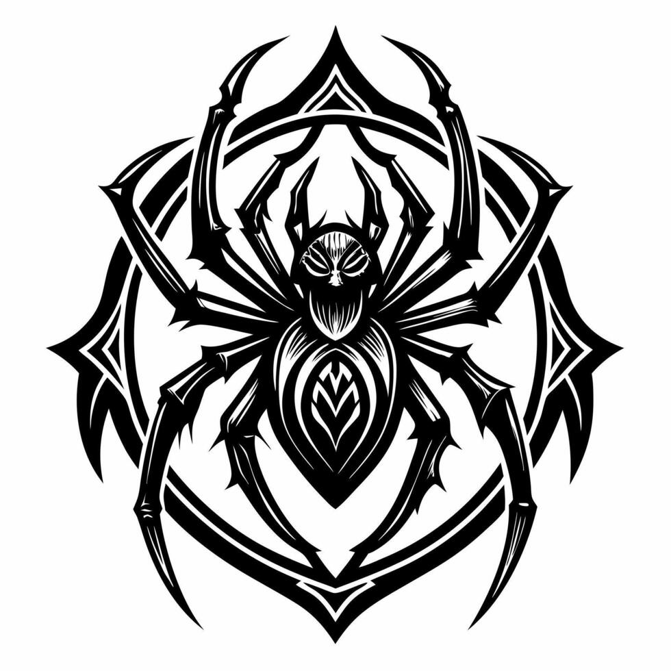 Intricate Tribal Style Spider Tattoo Design in Black and White Art vector