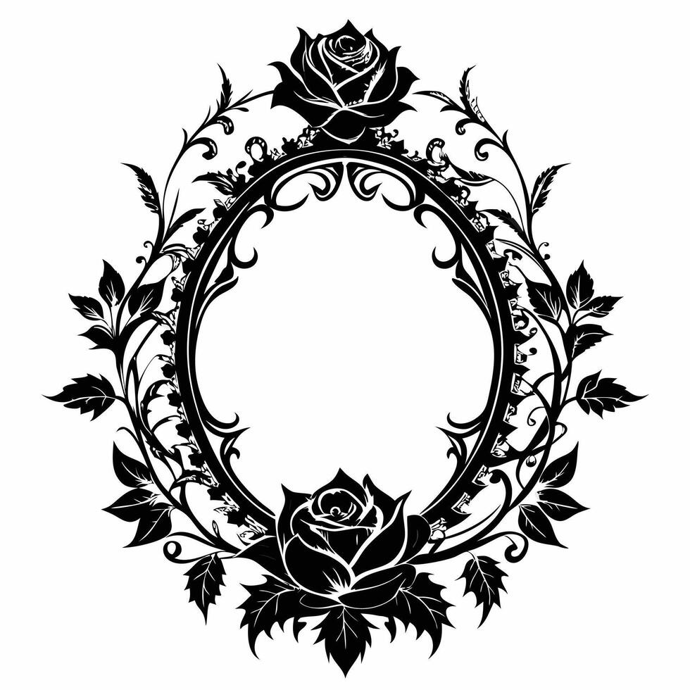 A black and white framed picture of roses vector