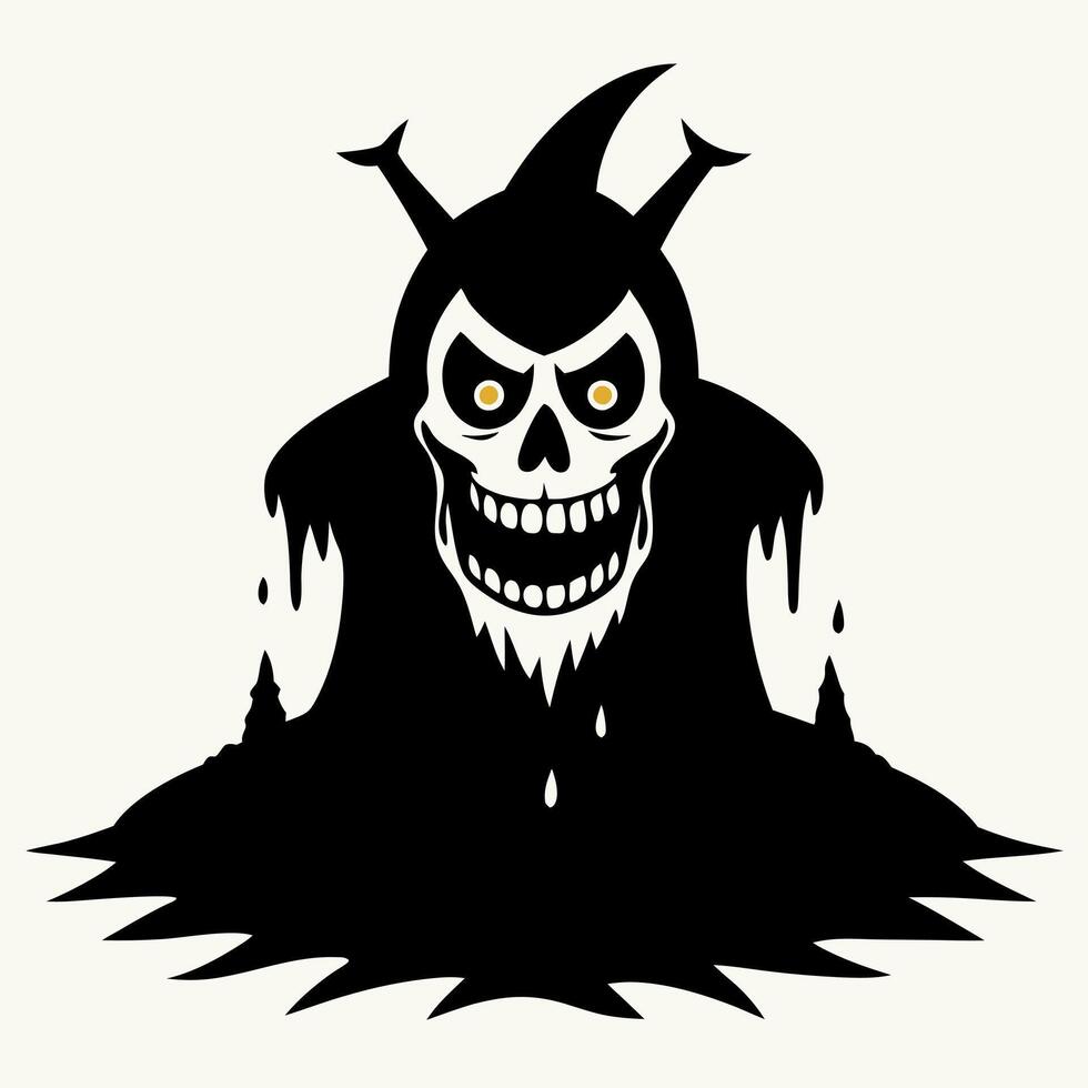Grim Reaper in Melting Darkness Creepy Skull with Dripping Shadows and Glowing Eyes vector