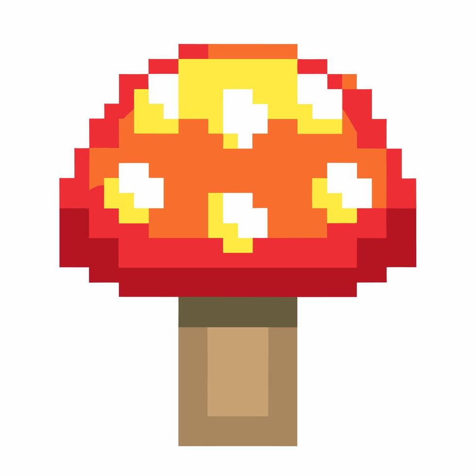 Pixel Art Mushroom Icon Retro 8 Bit Game Style Graphic vector