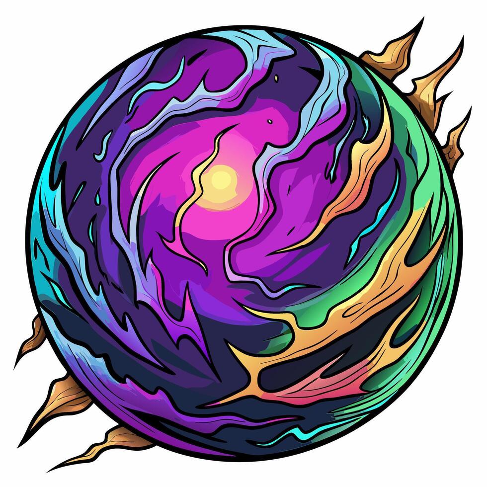 Vibrant Abstract Cosmic Sphere with Surreal Color Schemes and Dynamic Patterns vector