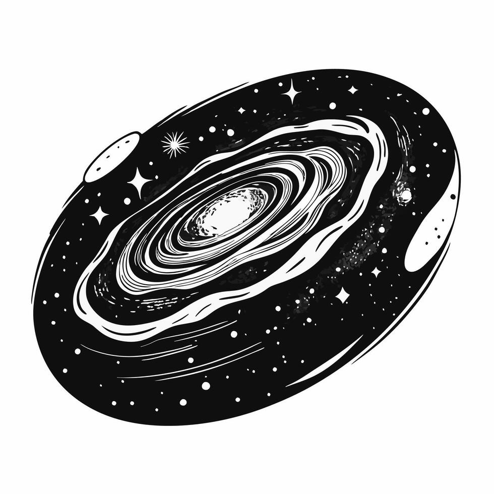 Abstract Cosmic Spiral Swirling Galaxy Illustration with Stars and Planets vector
