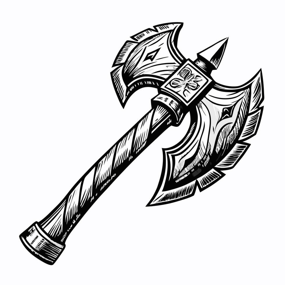 Intricate Hand Drawn Medieval Battle Axe with Floral Detailing vector