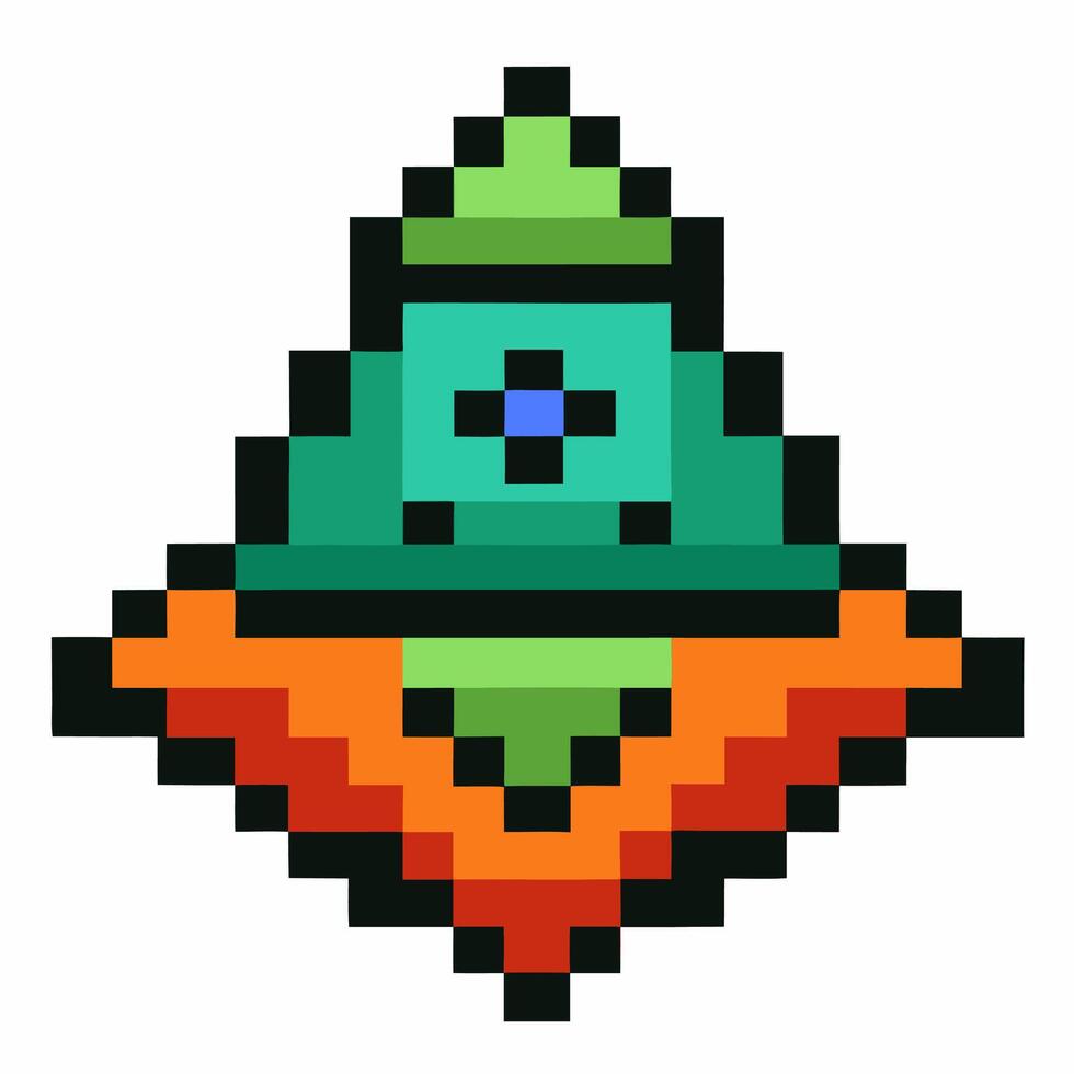 Colorful Pixel Art Geometric Shape Retro Digital Design with Green and Orange Triangles vector