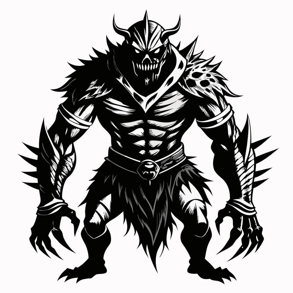 Mythical Armored Monster Illustration with Horns and Claws vector