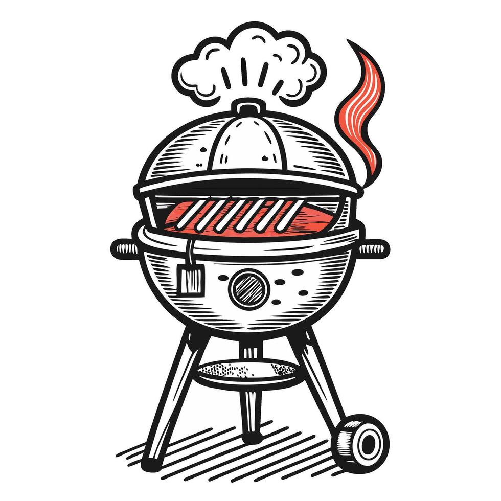 Grilled barbecue illustration with stylized flames and smoke vector
