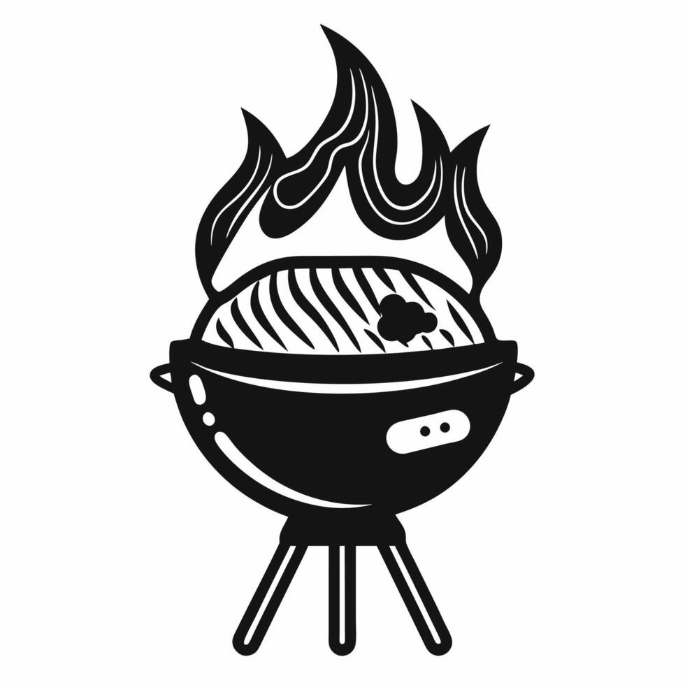 Monochrome Barbecue Grill Icon with Flames for Cooking and Outdoor Theme vector