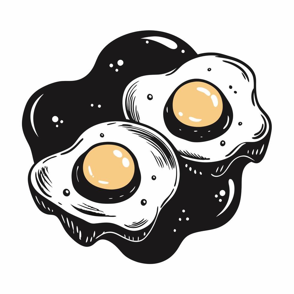 Vintage Style Black and White Fried Eggs Illustration for Retro Culinary Designs vector