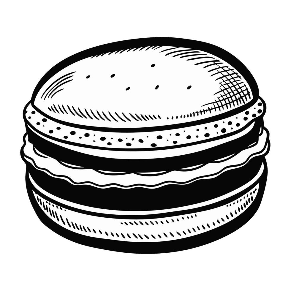 Hand drawn illustration of a classic burger with sesame seed bun vector
