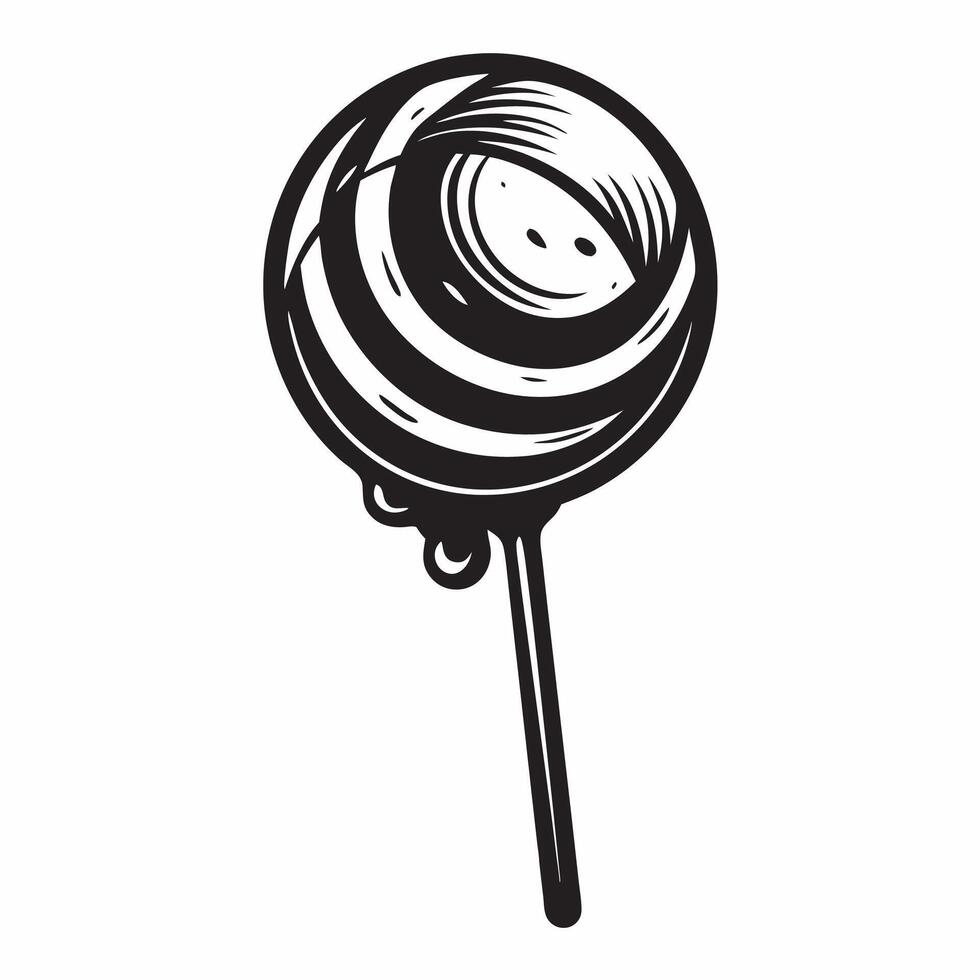 Monochrome Vintage Lollipop Illustration Whimsical Candy Design in Retro Style vector