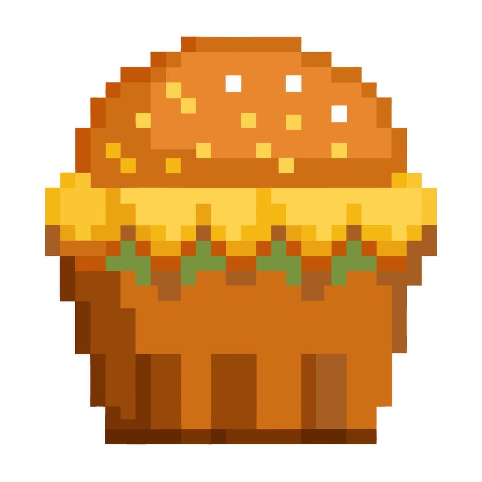 Pixel art burger cupcake design reflecting retro gaming and digital art trends vector