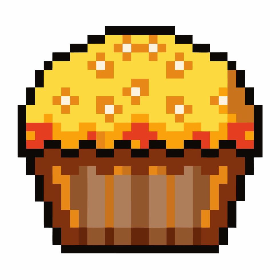 Pixel Art Muffin with Sprinkles Nostalgic 8 Bit Bakery Illustration vector