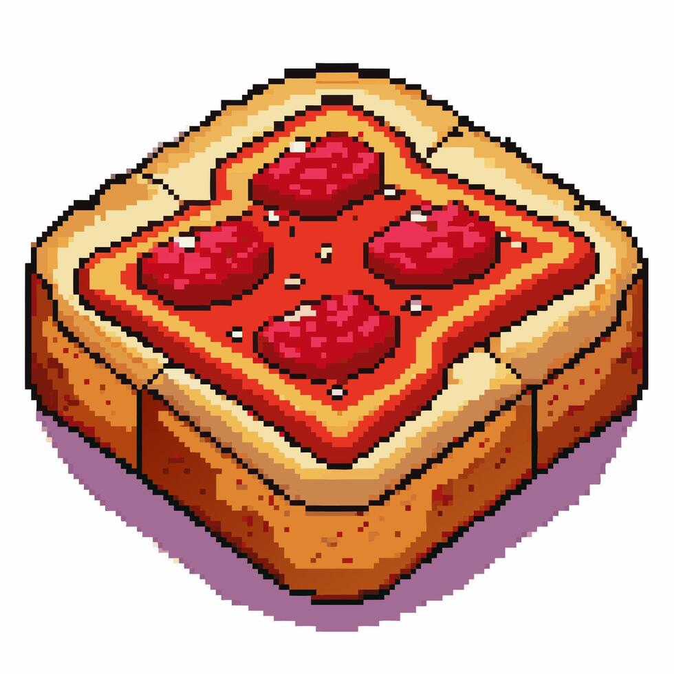 Pixel Art Pepperoni Pizza on Toast Retro Gaming Style Snack Illustration vector