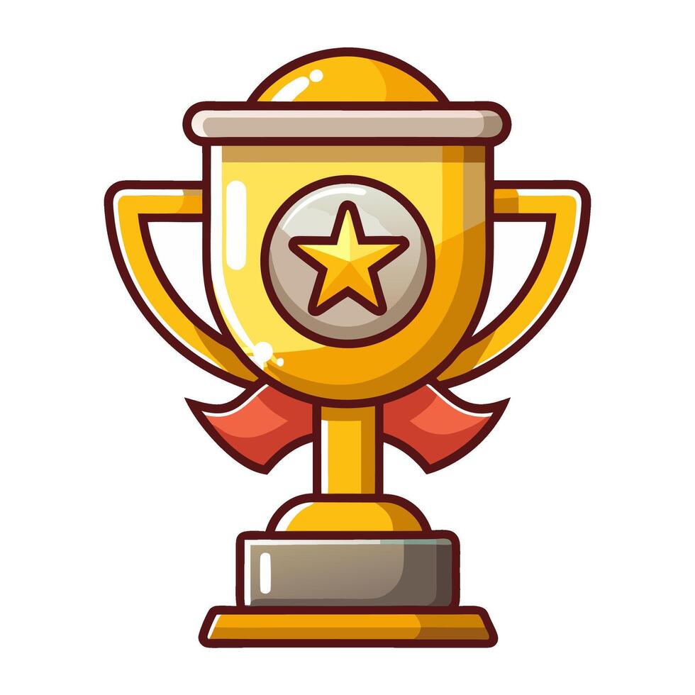 Golden trophy with star emblem and red ribbons as symbol of achievement and victory vector