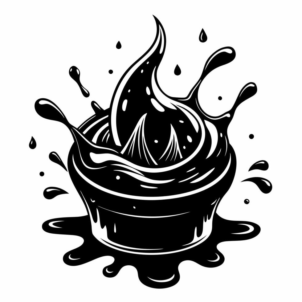 Black and White Splashing Chocolate Dessert Illustration for Modern Graphic Design vector