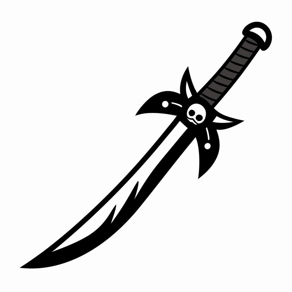 Pirate Sword with Skull Guard Design in Black and White vector