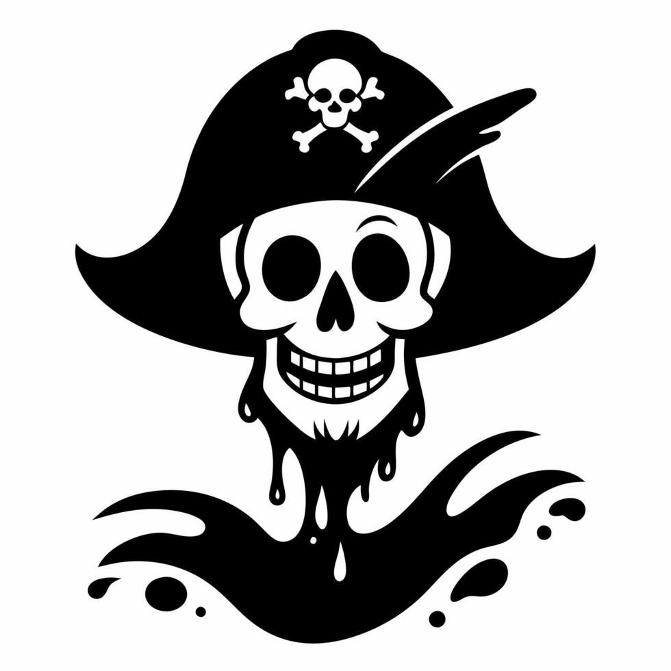 Pirate Skull Logo with Hat and Crossbones Black and White Illustration vector