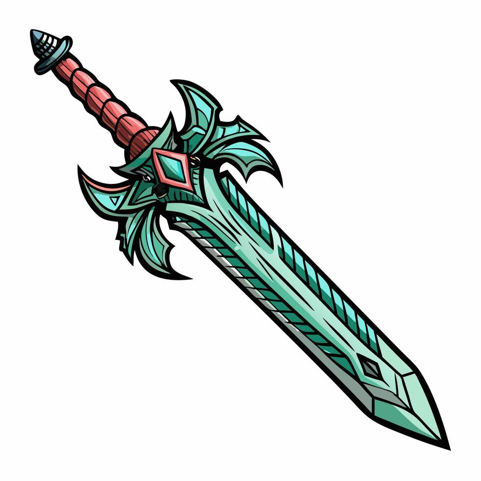 Fantasy Sword Illustration with Ornate Design in Vibrant Colors vector