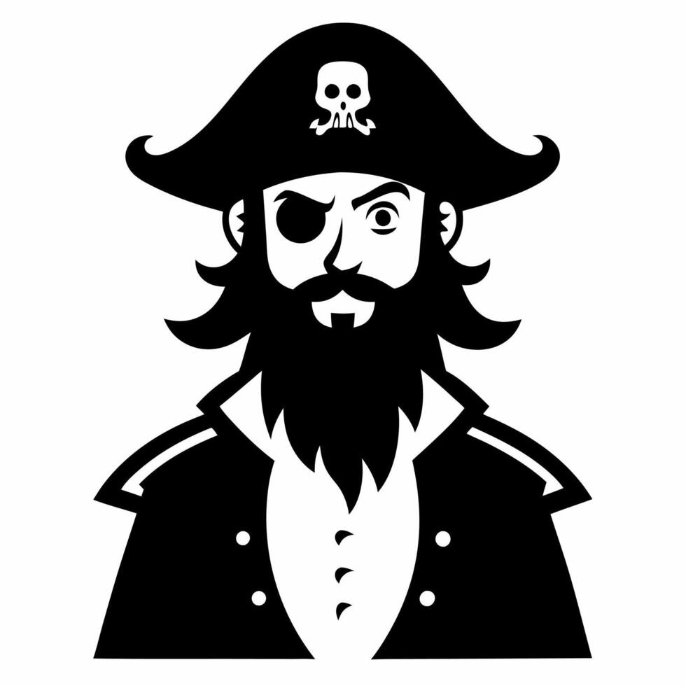 Pirate Icon with Skull Hat and Eyepatch Black and White Illustration vector