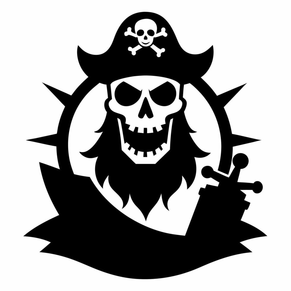 Pirate Skull Emblem with Crossbones and Hat Illustration vector
