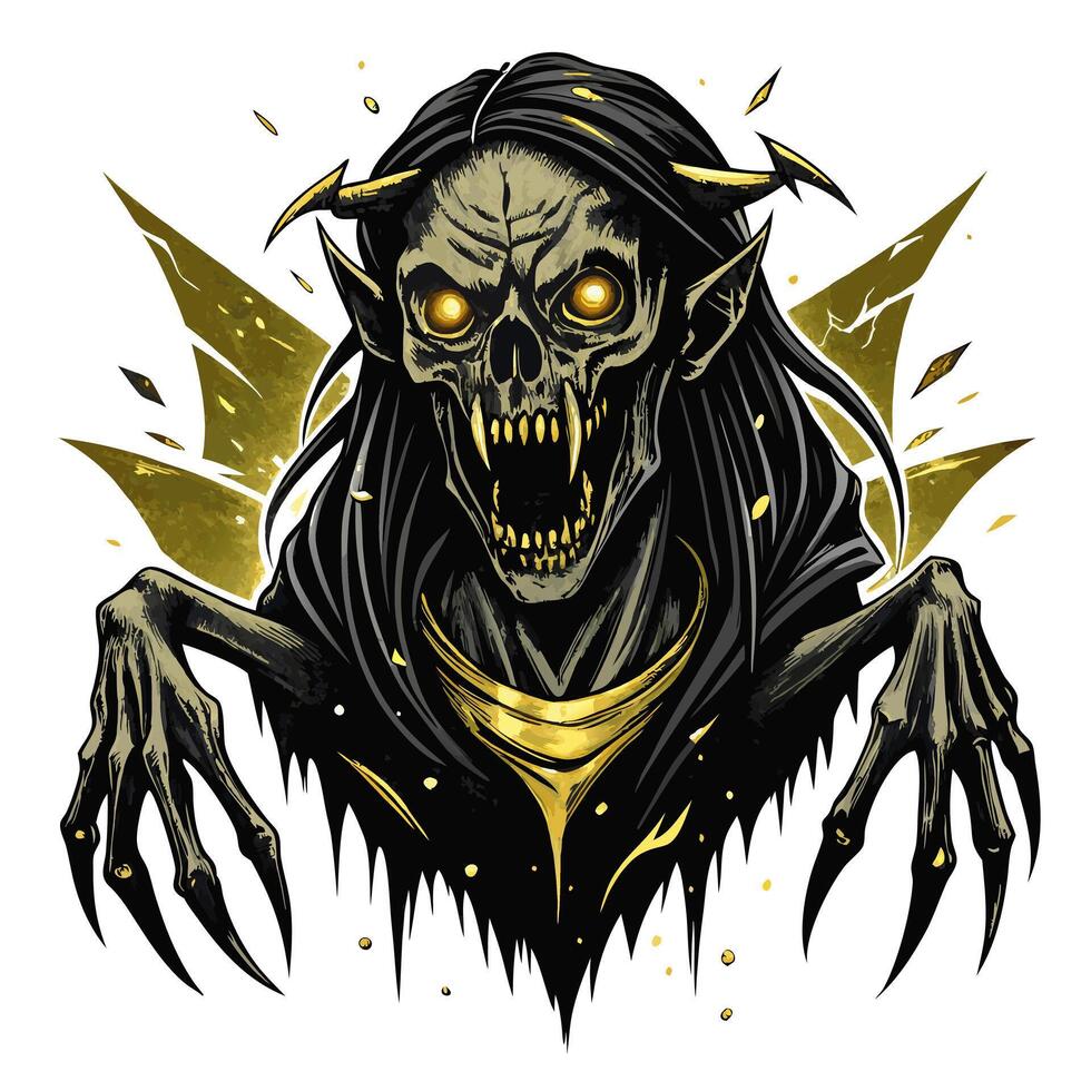 Terrifying Demonic Skull with Glowing Eyes and Sharp Claws in Dark Fantasy Art vector