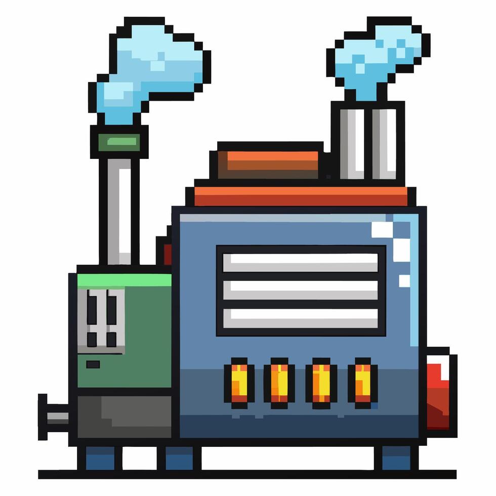 Pixel Art Factory Building with Smoke from Chimneys vector