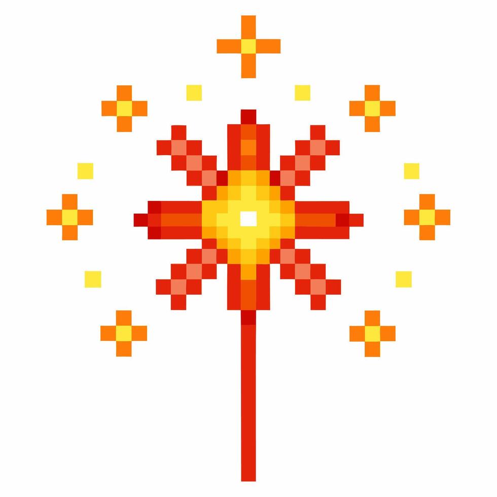 Pixelated Sparkler Firework Icon with Vibrant Colors and Geometric Design vector