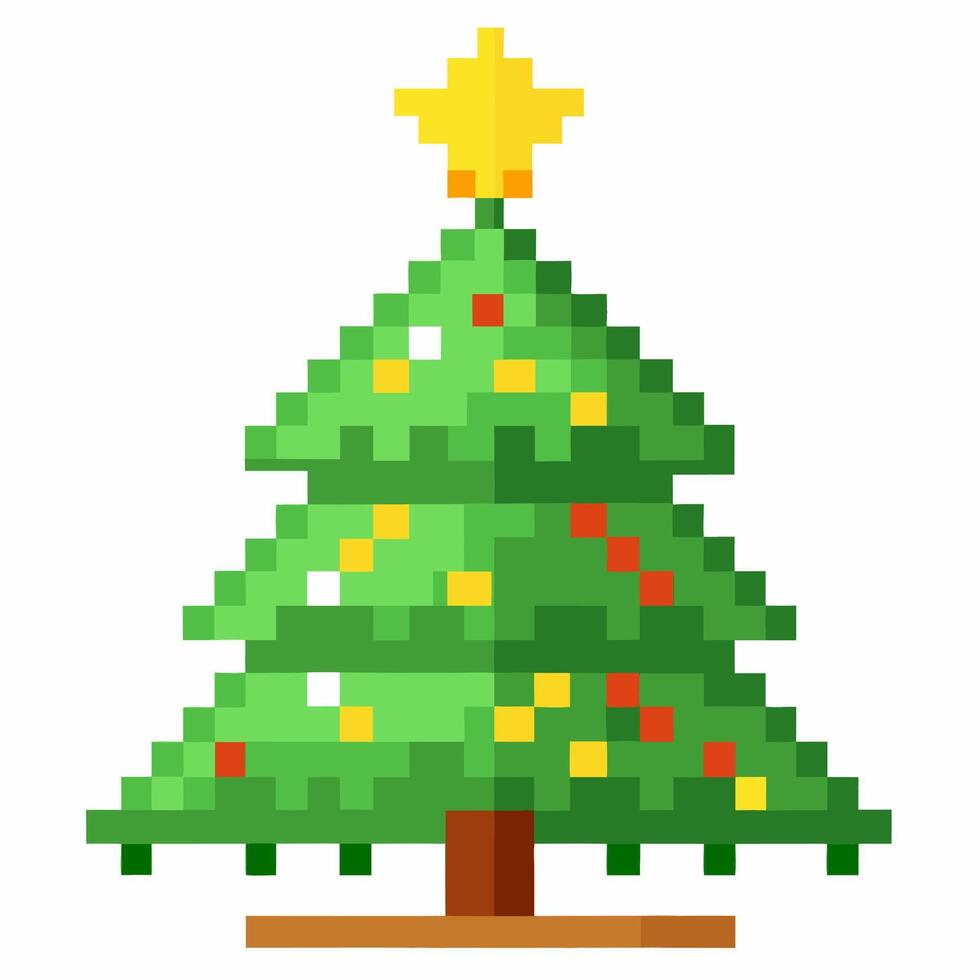 Pixel Art Christmas Tree with Star and Ornaments Festive Holiday Graphic vector