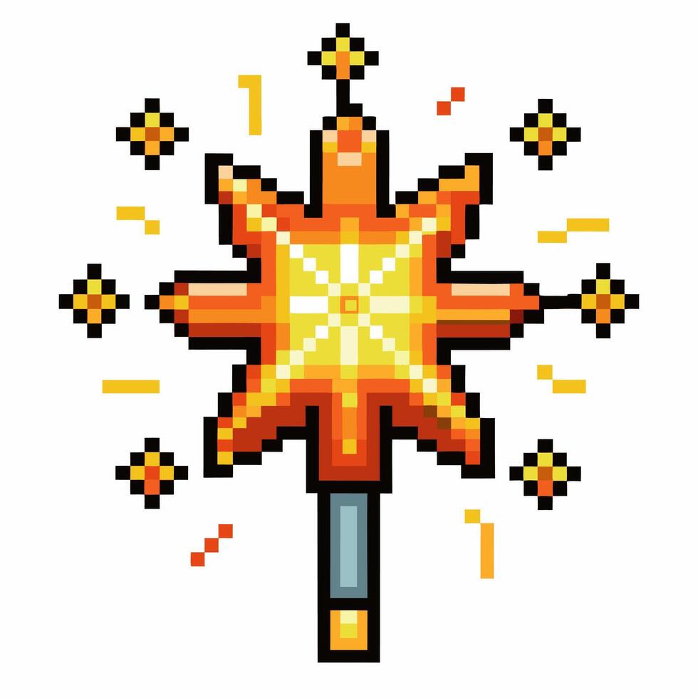 Vibrant Pixel Art Firework Sparkler Icon with Radiant Glowing Effects vector