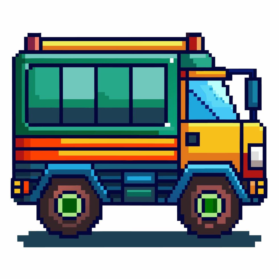 Colorful Pixel Art Truck Illustration Retro Gaming Style with Vibrant Colors vector