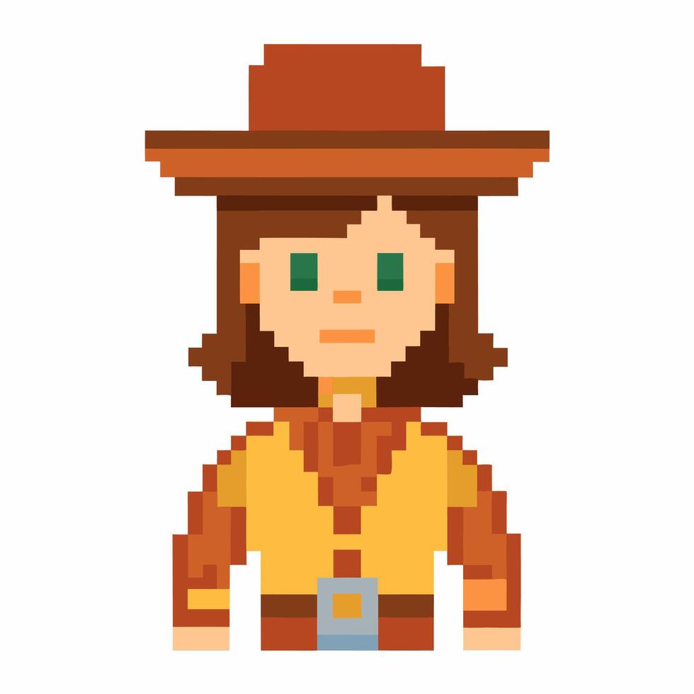 Pixel Art Cowboy Character Retro Game Style with Western Hat and Belt vector