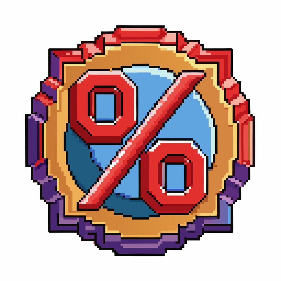 Pixel Art Percent Symbol Icon with Multicolored Border vector