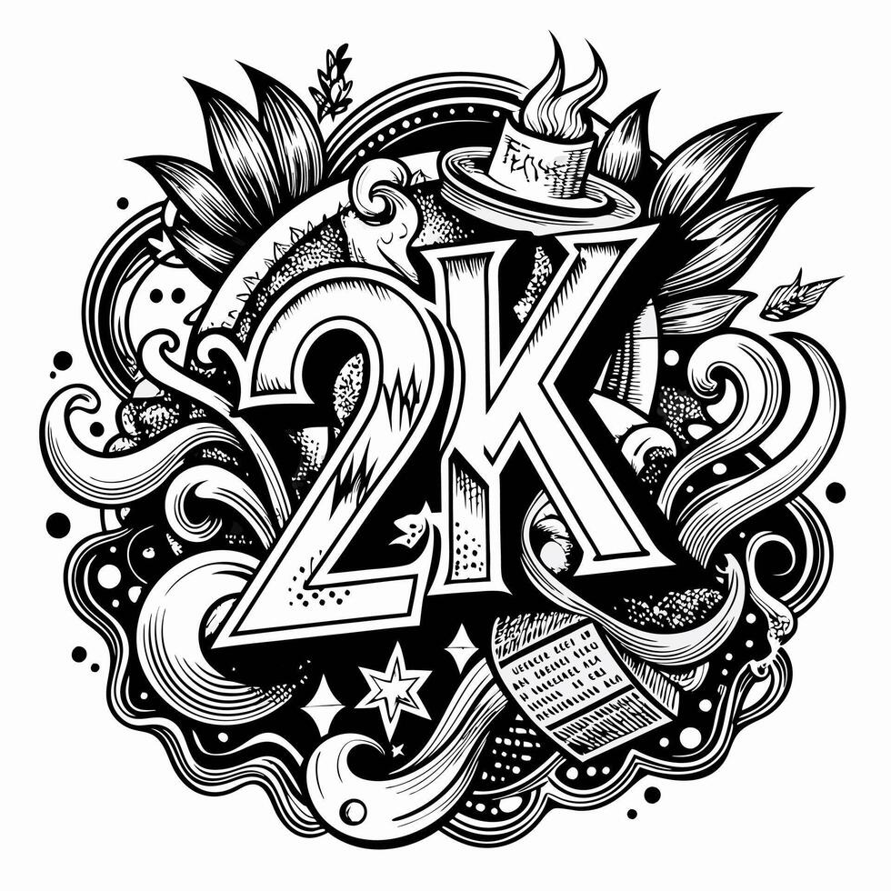 Intricate 2K Illustration with Retro Patterns and Decorative Elements vector