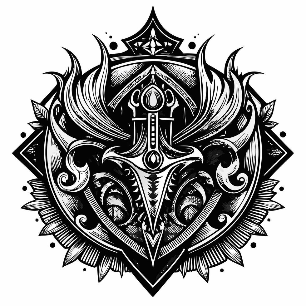 Intricate black and white mandala with ornate symmetrical design and floral elements vector