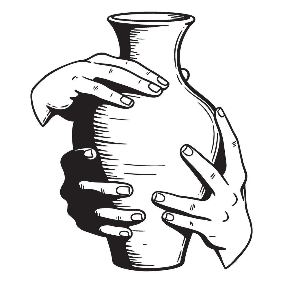 Hands cradling a handcrafted ceramic vase showcasing the artistry of pottery and craftsmanship vector